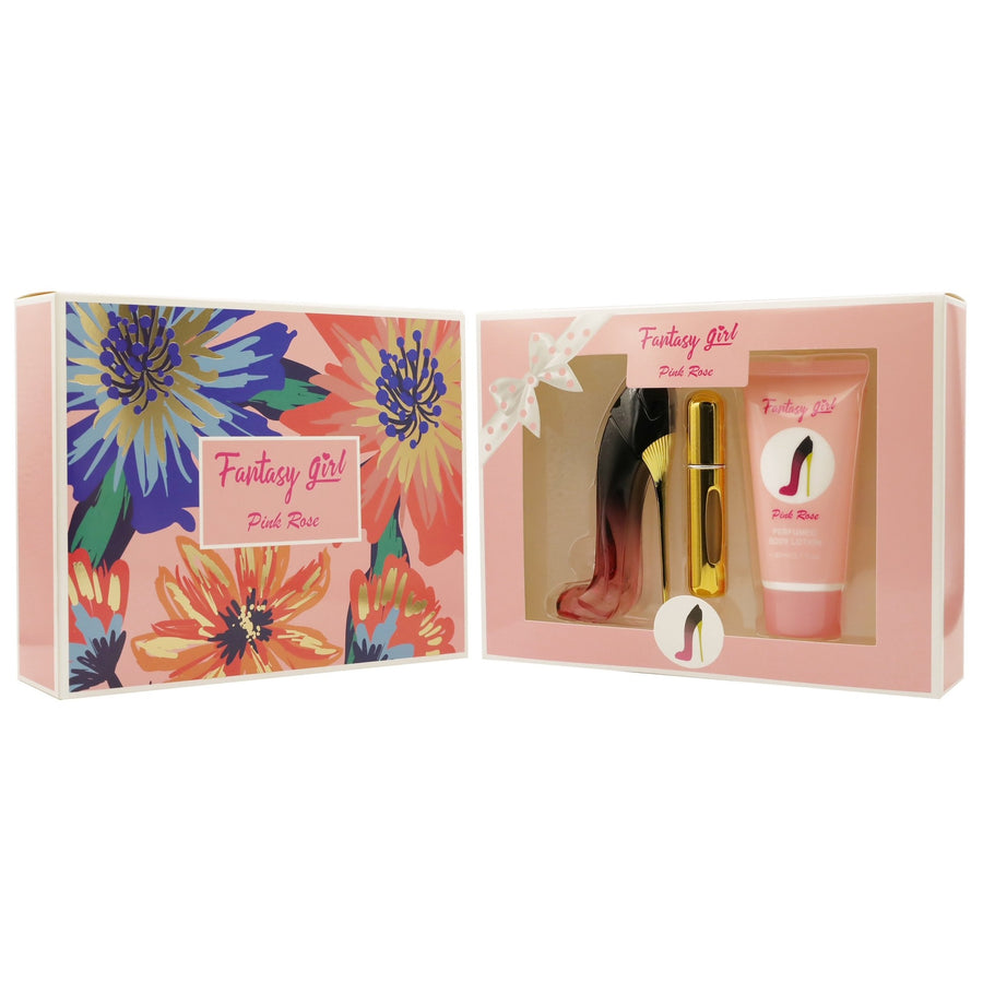 Fantasy Girl Pink Rose 3 Piece Gift Set for Women (30ml EDP, 80ml Body Lotion, Atomiser) | Premium Alternative to Carolina Herrera Good Girl Blush