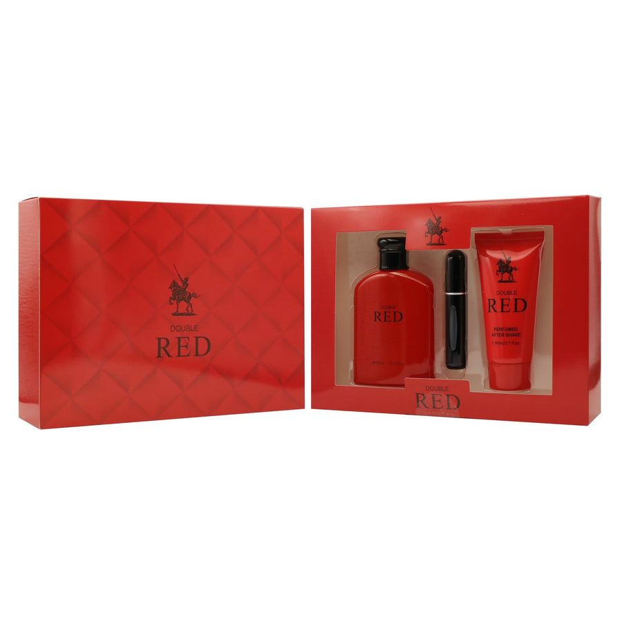 Double Red 3 Piece Gift Set for Men (100ml EDT, 80ml After Shave, Atomiser) | Premium Alternative to Ralph Lauren Polo Red