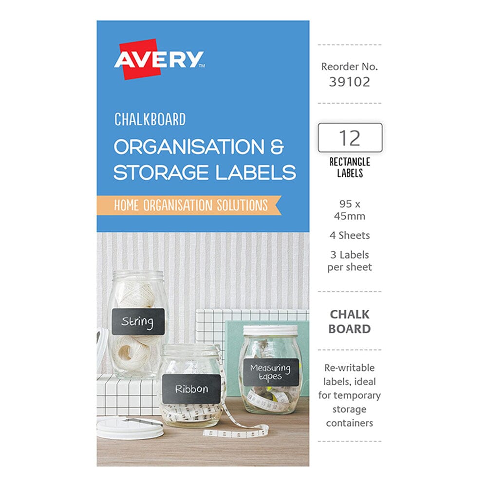 Avery Chalkboard O&S Labels - A6 Rect 95x45mm 12up 4 Sheets