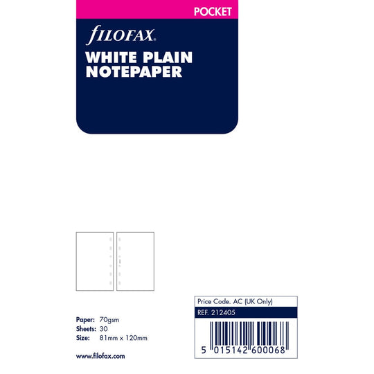 Filofax Pocket White Plain Notepaper Refill