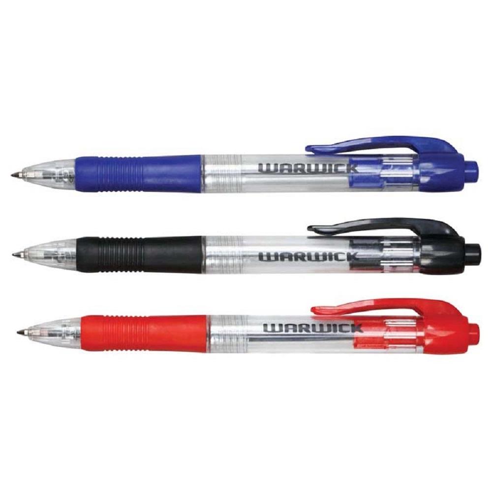 Warwick Ballpoint Pen Medium Retractable Comfort Grip Assorted Pack of 3