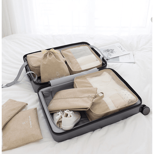 Travel Storage Luggage Organizer Pouch Set of 7 - Beige