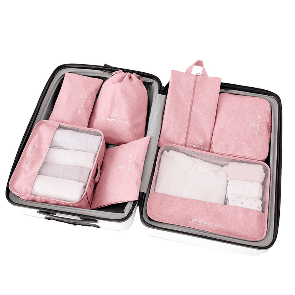 Travel Storage Luggage Organizer Pouch Set of 7 Pink Brands