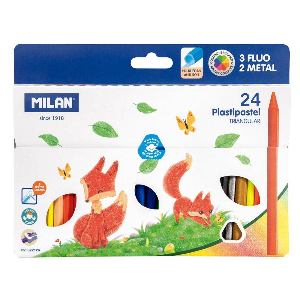 Milan Plastipastel Triangular Pack 24 Assorted Colours