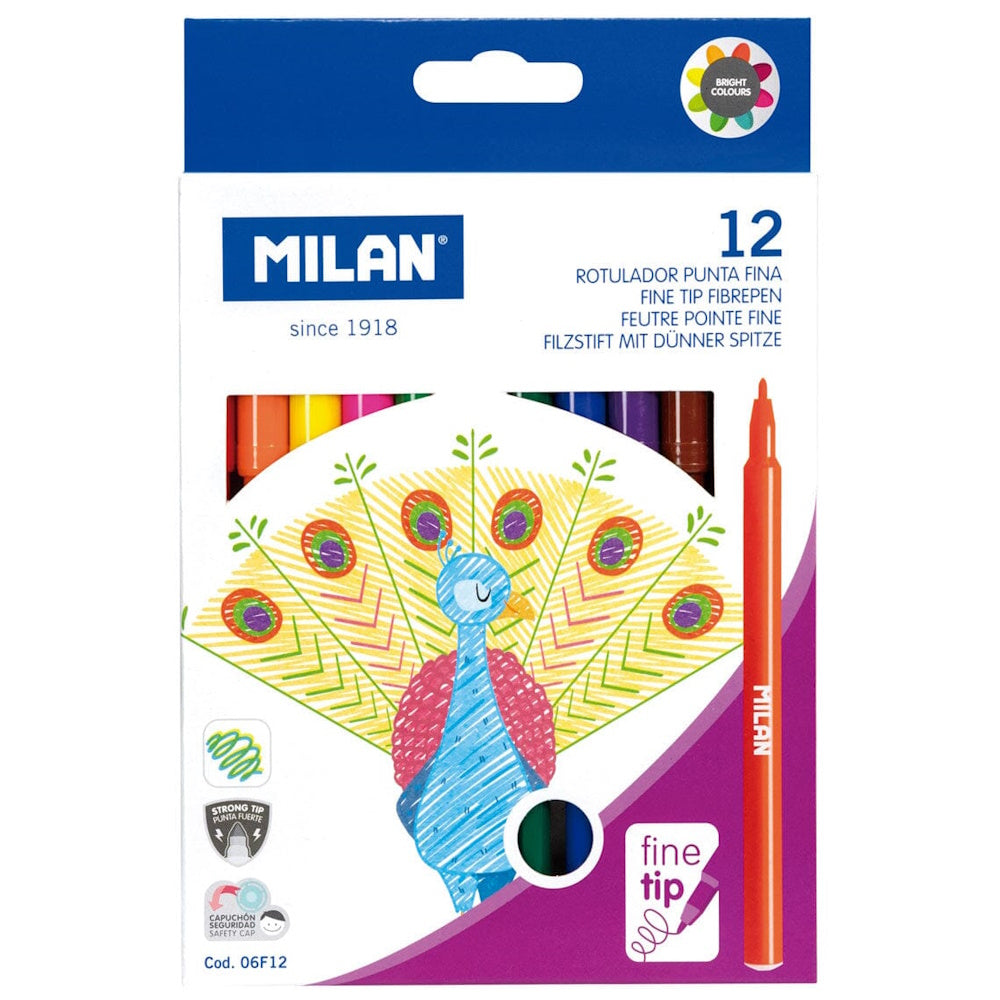 Milan 12pk Markers Value Fine Tip - Assorted Colours