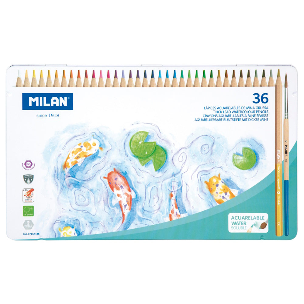Milan 36pk Water Soluble Coloured Hexagonal Pencils Metal Box
