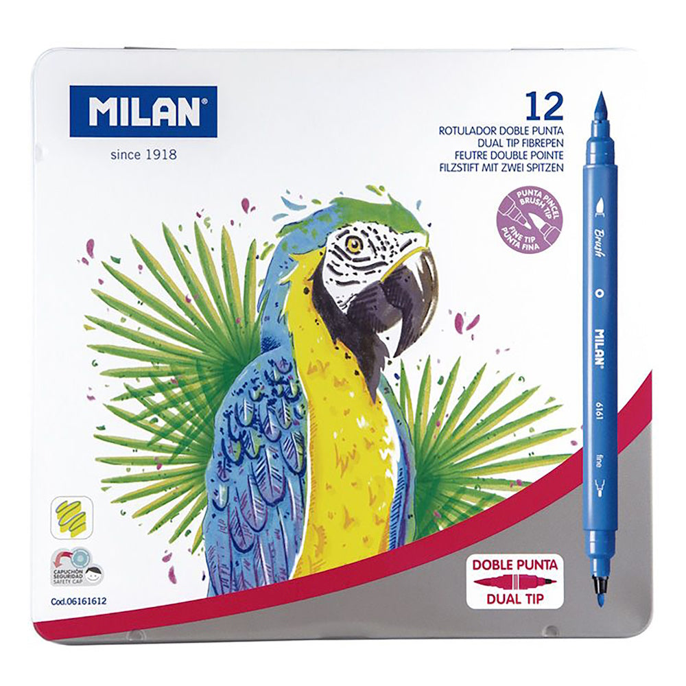 Milan Markers Fibre Tip Double Ended Metal Box Pack 12