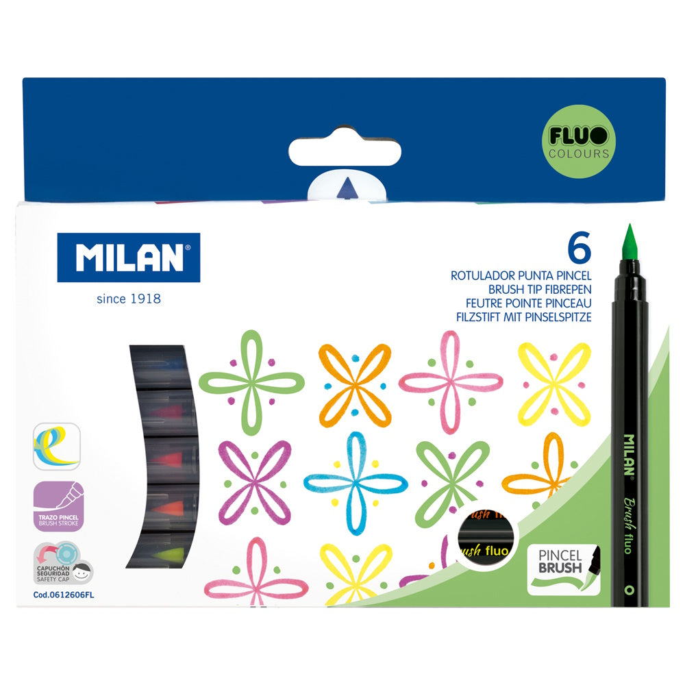 Milan Markers Brush Tip Fluoro Pack 6