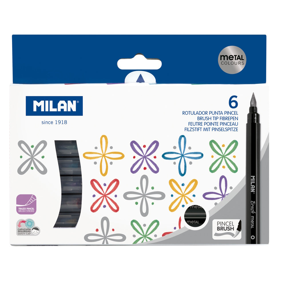 Milan Markers Brush Tip Metallic Pack 6