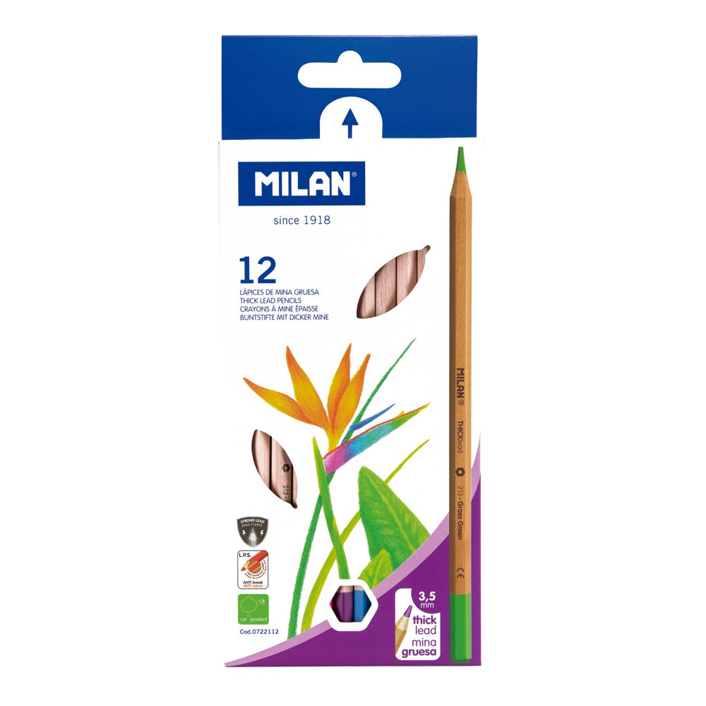 Milan 12pk Coloured Pencils Thick Lead Assorted