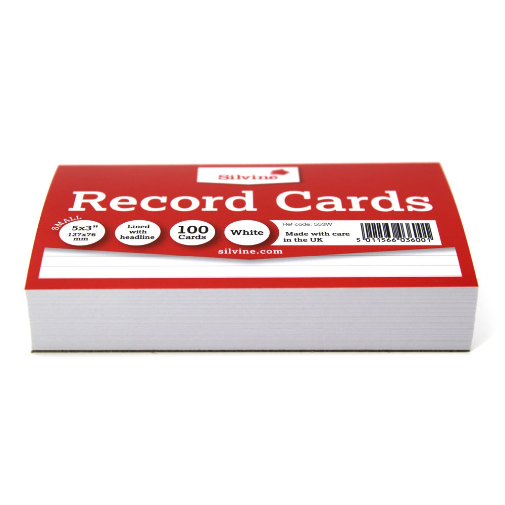 Silvine Record Cards 5x3 Ruled White