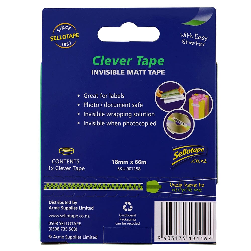 Sellotape Clever Tape 18mm x 66m