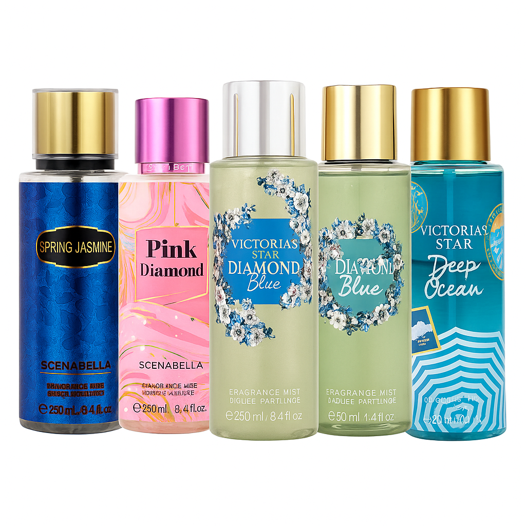 Victorious Summer Mists – 5‑Fragrance Dupe Bundle (Deep Ocean • Sparkling Star • Pink Diamond • Spring Jasmine • Star Blue)