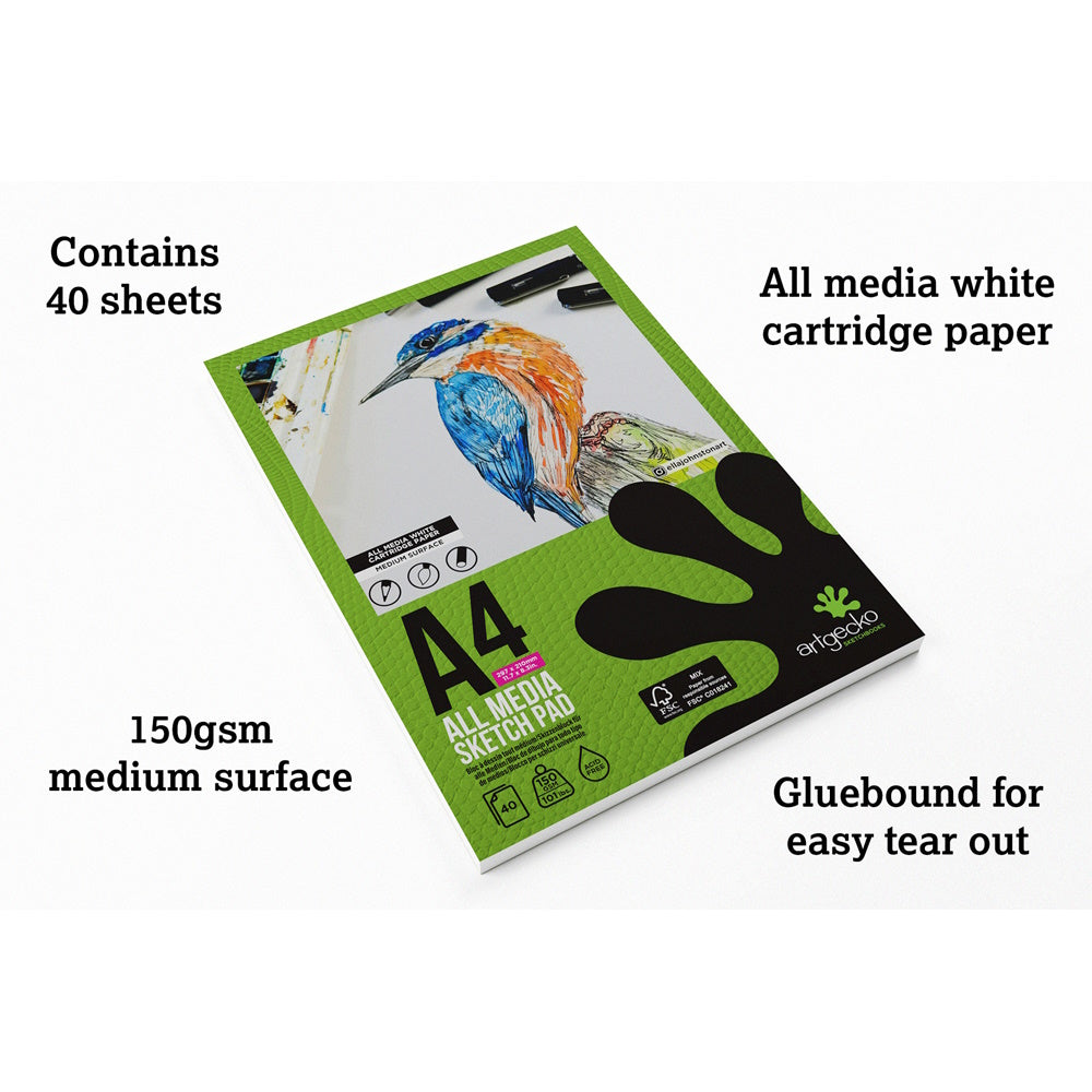 Artgecko Pro All Media Sketchpad A4 40 Sheets 150gsm White Paper