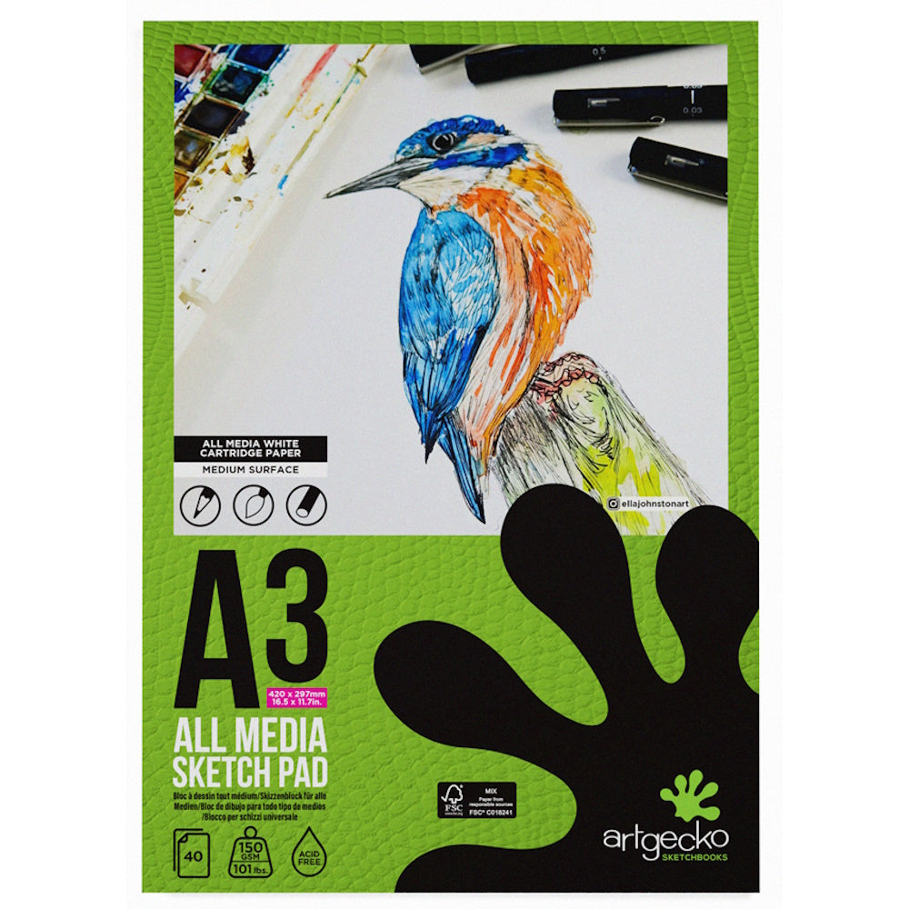 Artgecko Pro All Media Sketchpad A3 40 Sheets 150gsm White Paper
