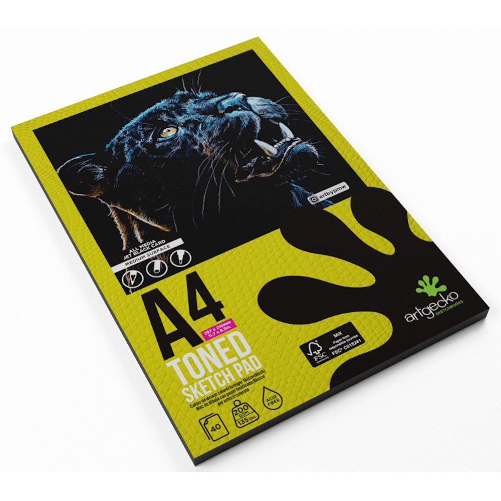 Artgecko Pro Toned Sketchpad A4 40 Sheets 200gsm Black Card
