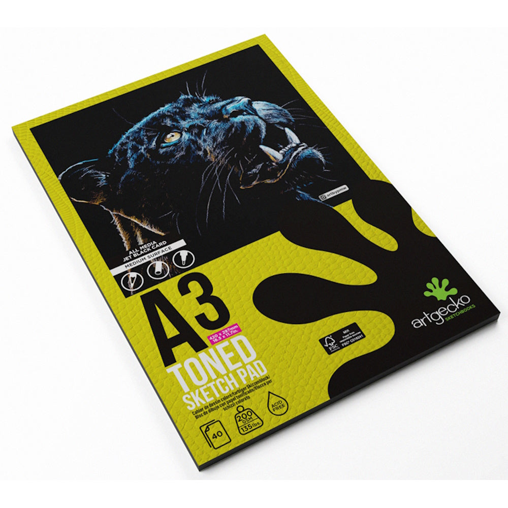 Artgecko Pro Toned Sketchpad A3 40 Sheets 200gsm Black Card