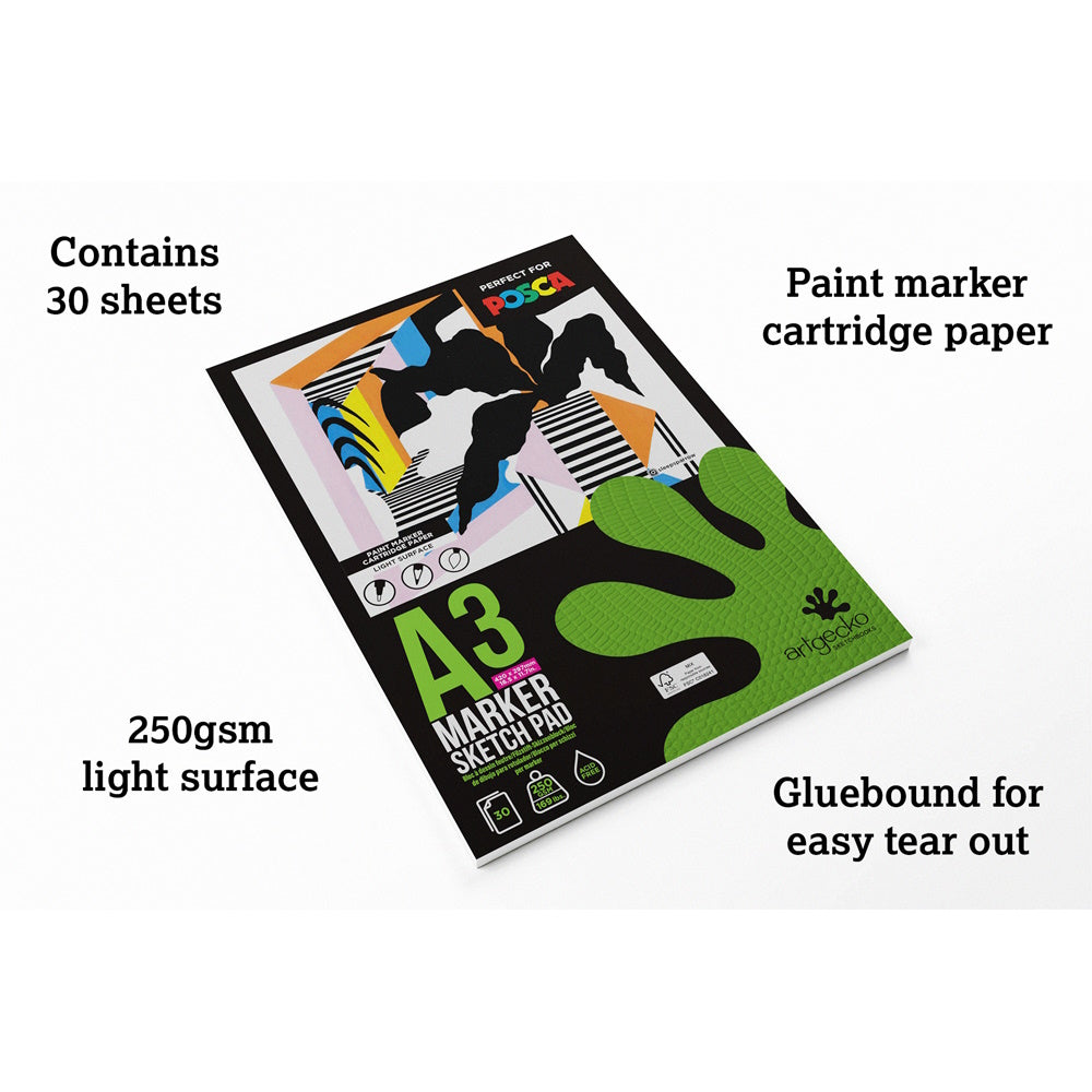 Artgecko Pro Marker Sketchpad A3 30 Sheets 250gsm White Paper