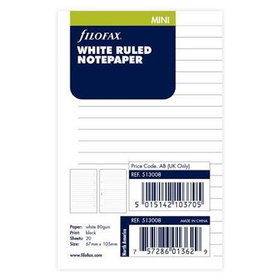 Filofax Mini White Ruled Notepad Refill 20 Sheets