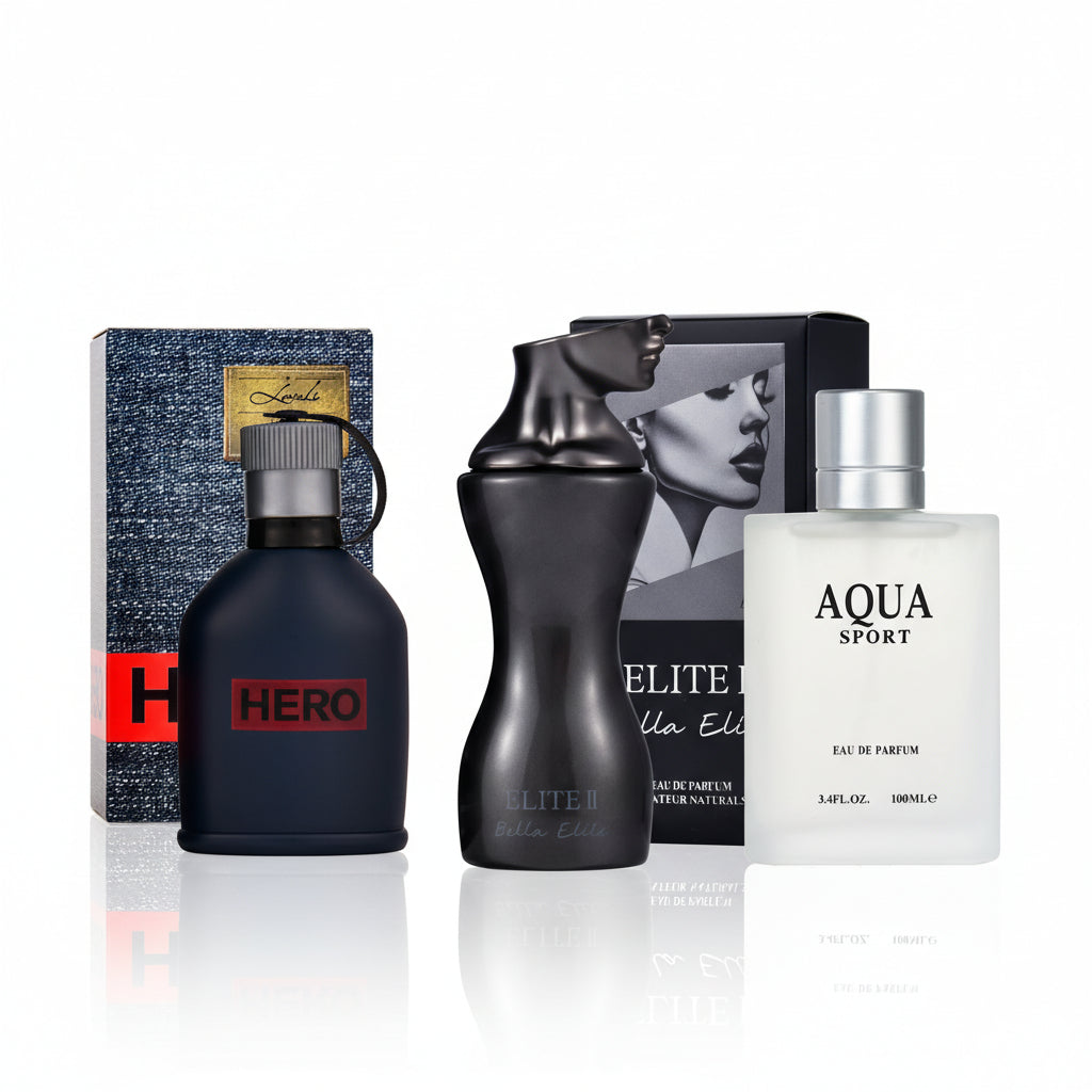 3-Piece Fragrance Bundle: Hero, Bella Elite & Aqua Sport 100mL EDP Value Set