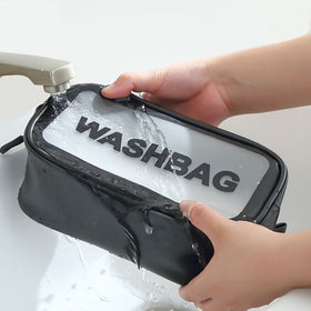 3pc Transparent Waterproof Travel Cosmetic Bag Set - Black