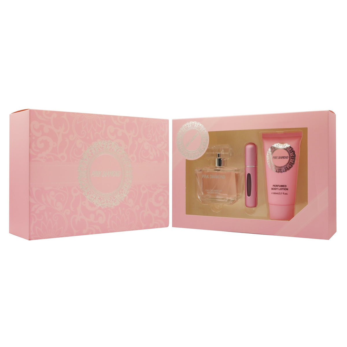 Pink Diamond 3 Piece Gift Set for Women (90ml EDP, 80ml Body Lotion, Atomiser) | Premium Alternative to Versace Bright Crystal
