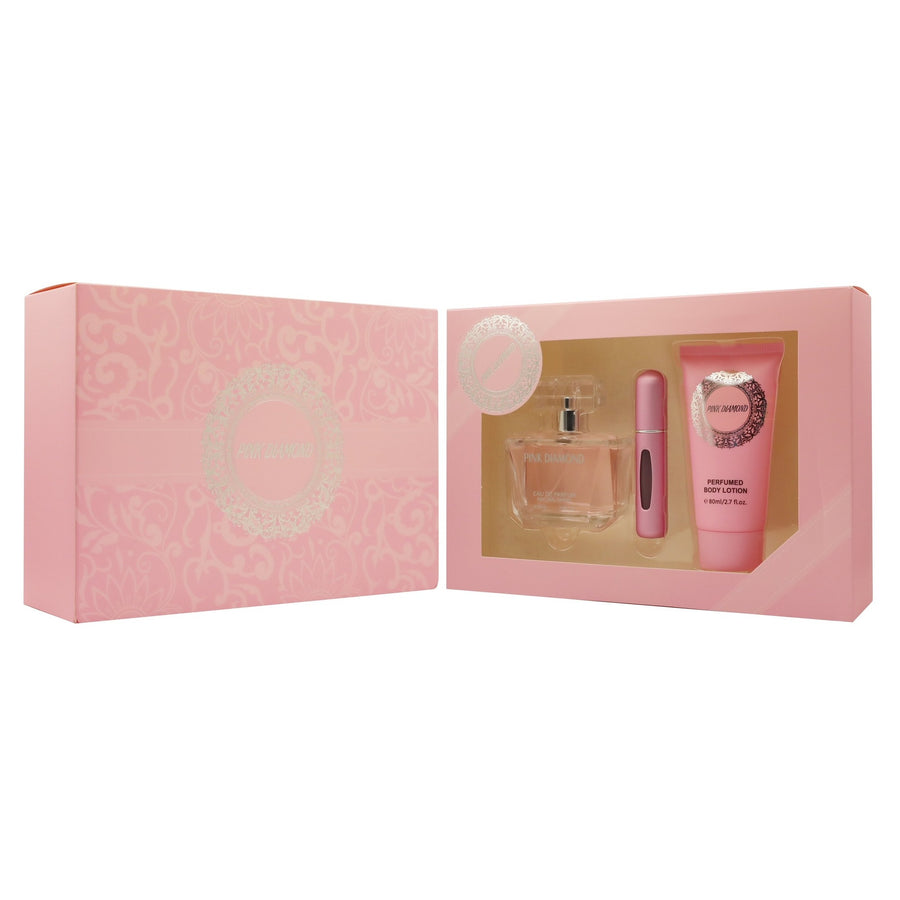 Pink Diamond 3 Piece Gift Set for Women (90ml EDP, 80ml Body Lotion, Atomiser) | Premium Alternative to Versace Bright Crystal