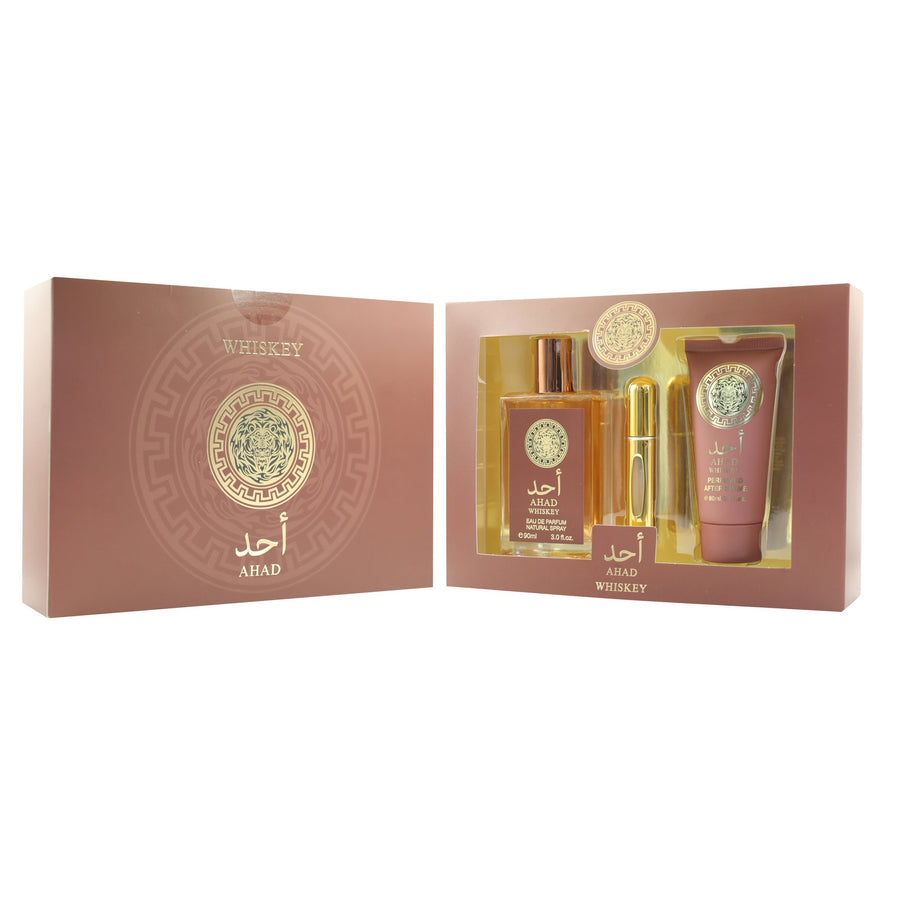 Ahad Whiskey 3 Piece Gift Set for Men (90ml EDP, 80ml After Shave, Atomiser) | Premium Alternative to Lattafa Asad Bourbon