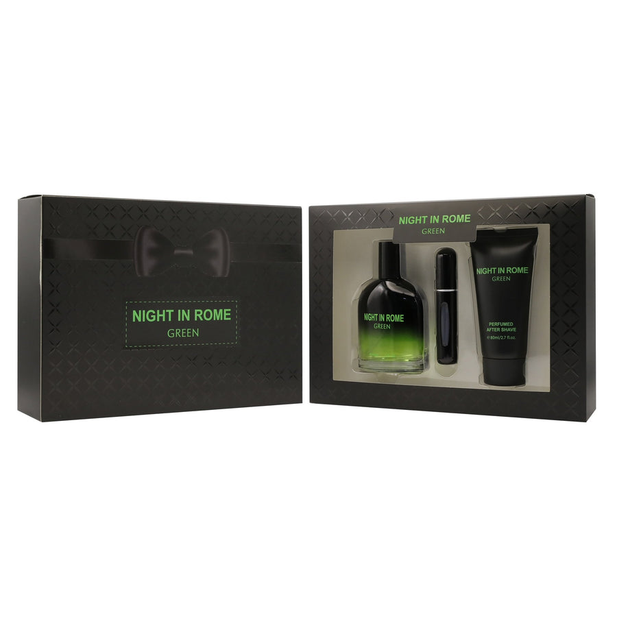 Night In Rome Green 3 Piece Gift Set for Men (100ml EDT, 80ml After Shave, Atomiser) | Premium Alternative to Valentino Uomo Born in Roma Green Stravaganza