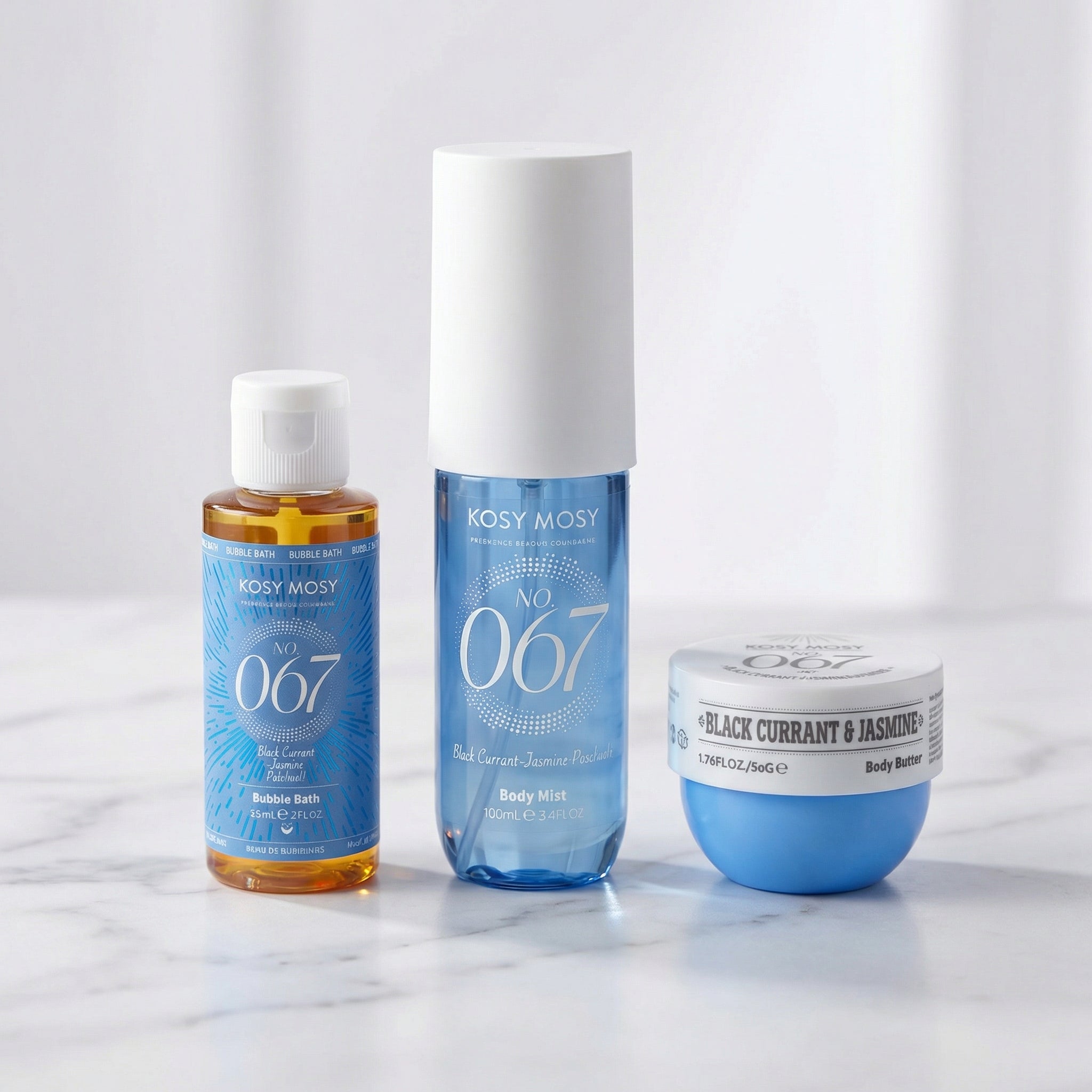 3 piece Gift Set Kosy Mosy No. 067 (Dupe for '76) Black Currant, Jasmine & Patchouli- Body Mist 100ml, Body Butter 50g, Bubble Bath 60ml
