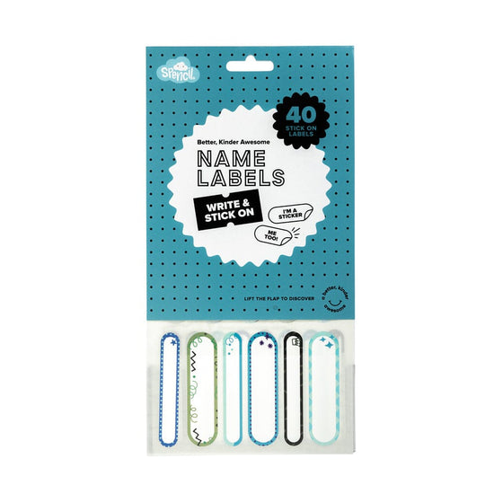 Spencil Write And Stick On Name Labels 40Pk Cool Blues