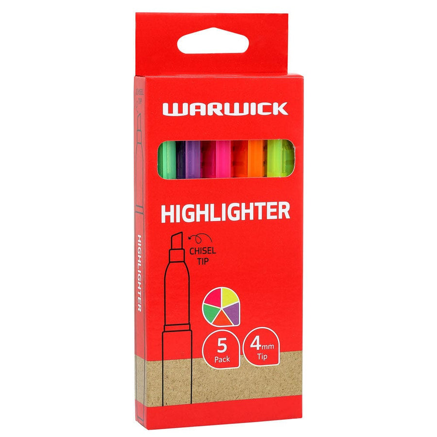 Warwick Highlighter Slimline Assorted 5 Pack