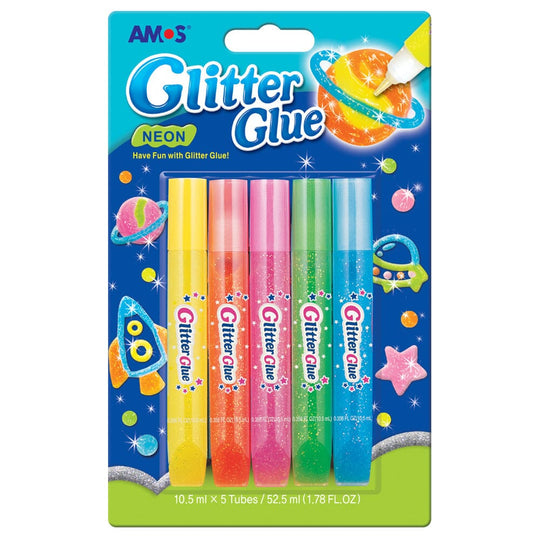 Amos Glitter Glue Neon Colours Pack 5