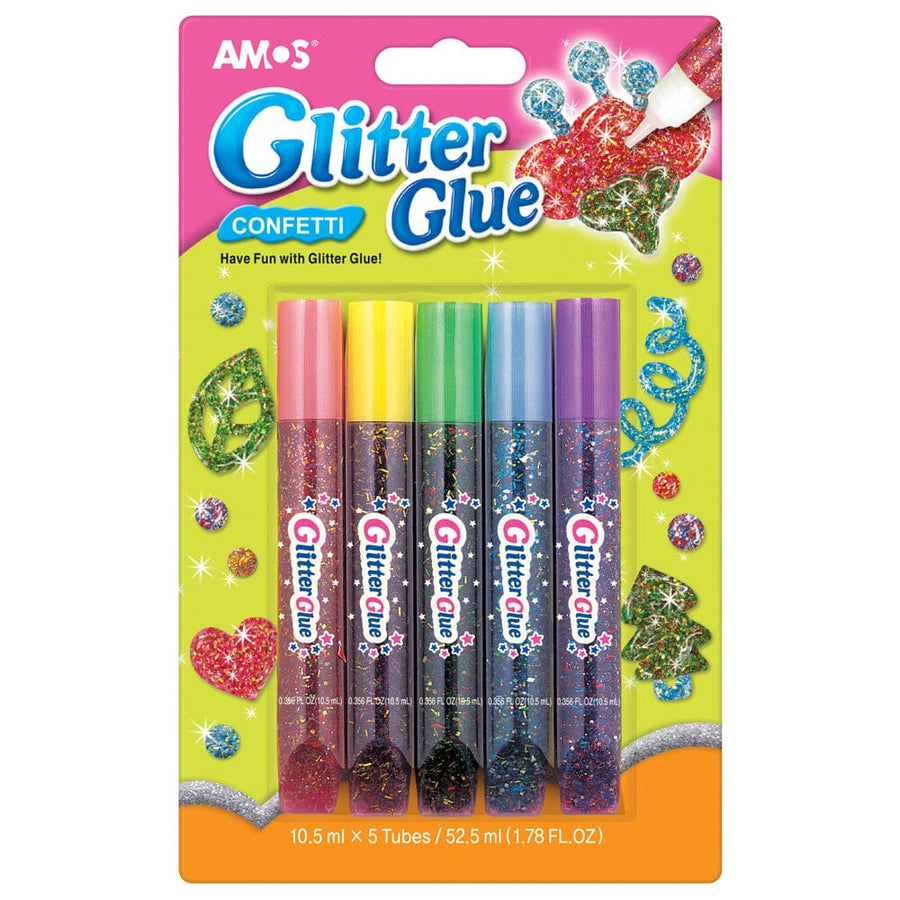 Amos Glitter Glue Confetti Colours Pack 5