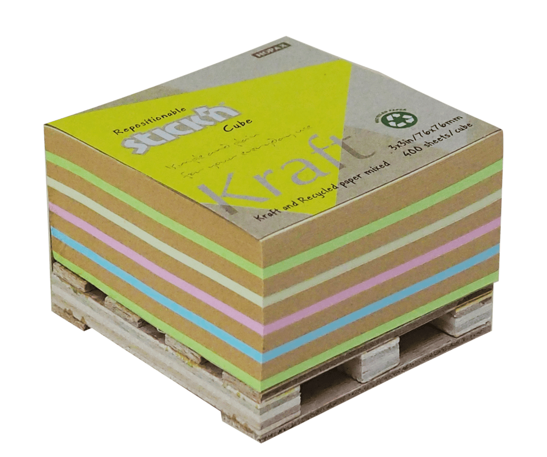 Stick'n Note Cube 76x76mm 400 Sheets Kraft Neon Assorted