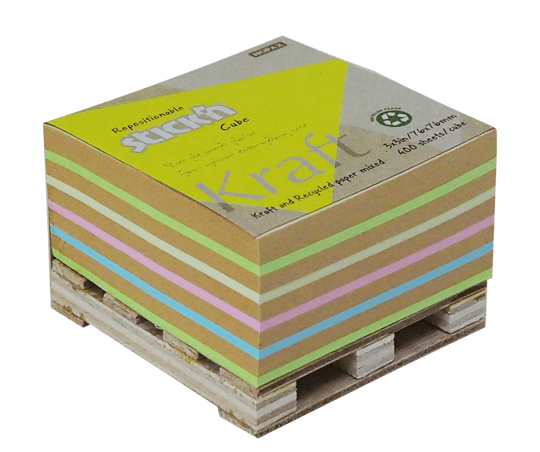 Stick'n Note Cube 76x76mm 400 Sheets Kraft Neon Assorted