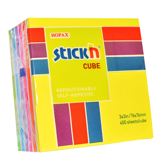 Stick'n Note Cube 76x76mm 400 Sheets Neon Pastel Mix
