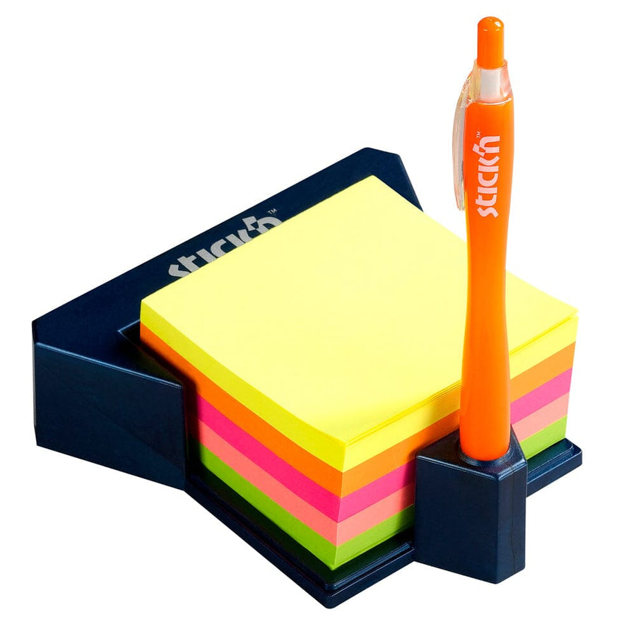 Stick'n Note Cube with Holder 76x76mm 400 Sheets Pastel Neon Mixed