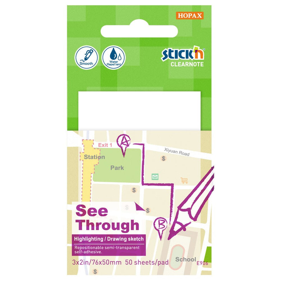 Stick'n Clearnote White 76x51mm 50 Sheets Transparent