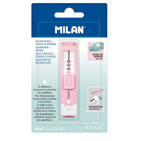 Milan Anti-Bacterial Stick Sharpener Eraser Pink