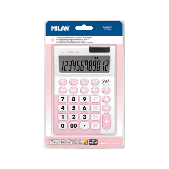 Milan Antibacterial 12 Digit Desk Calculator Hangsell Pink