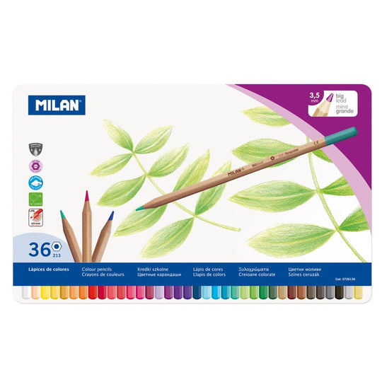 Milan Coloured Pencils Thick Lead Metal Box Assorted Pack 36