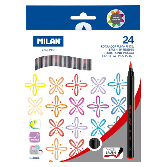 Milan Brush Tip Fibre Pens Assorted Pack 24