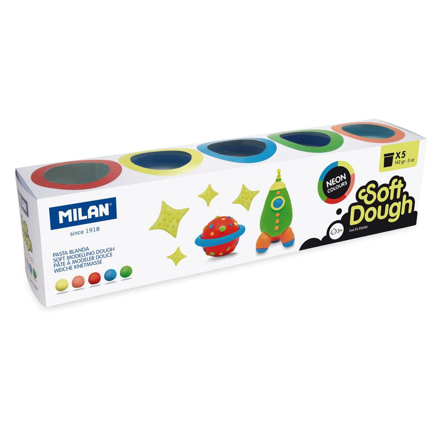 Milan Soft Dough Neon Colours Assorted Pack 5