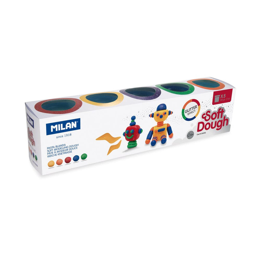 Milan Soft Dough Glitter Colours Assorted Pack 5