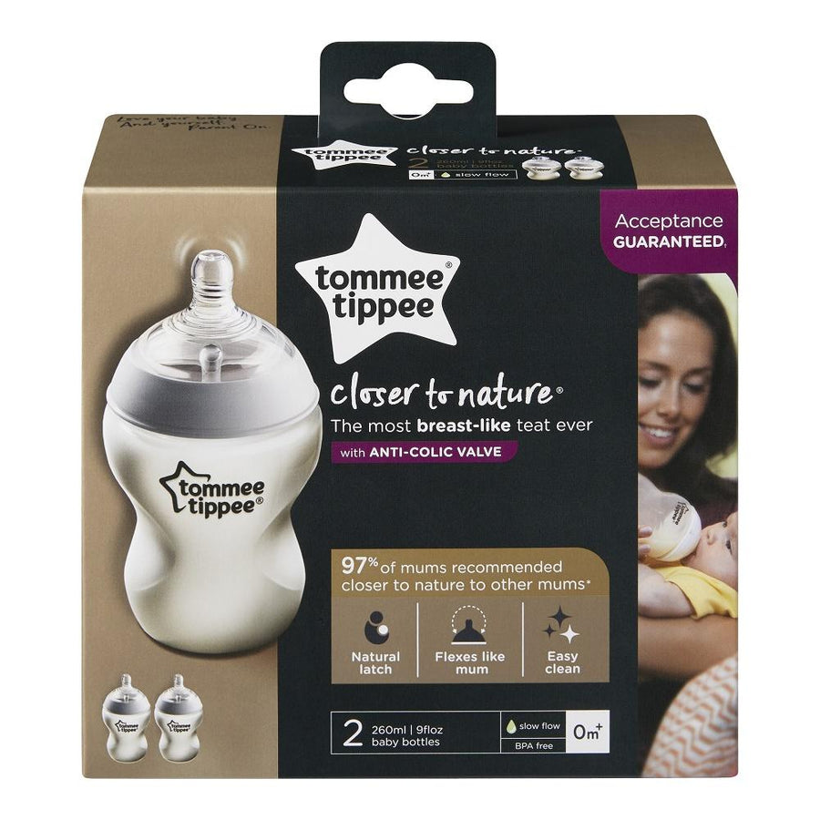 tommee tippee Closer to Nature Baby Bottle | With Anti-Colic Valve 2pk 260mL