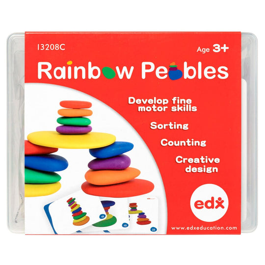 EDX Rainbow Pebbles Activity Set 36 Pcs With 20 Activity Cards In Plastic Container