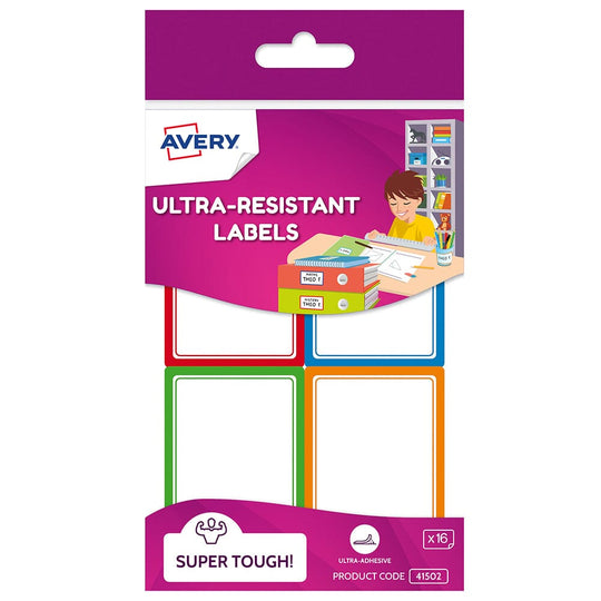 Avery Kids Ultra-Resistant Labels Assorted Colours 4up 4 Sheets