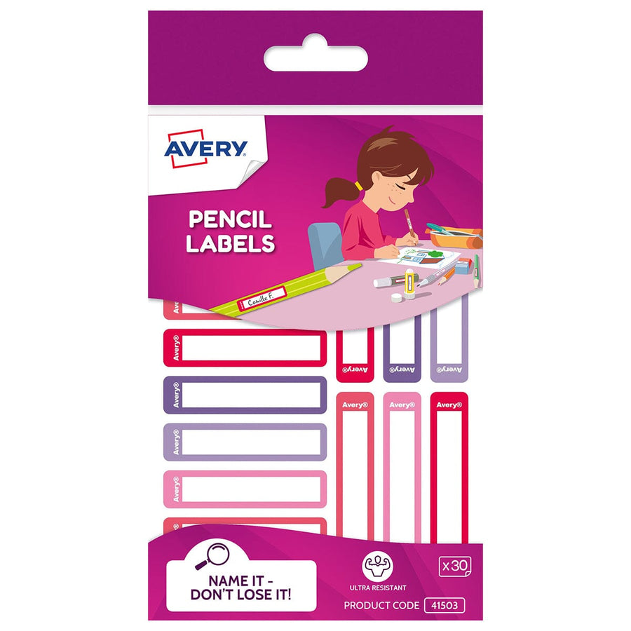 Avery Kids Pencil Labels Pink/Purple 30 Pack