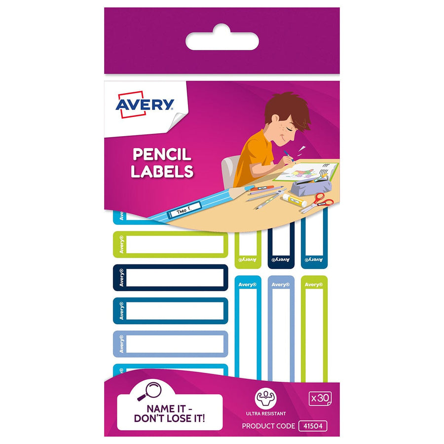 Avery Kids Pencil Labels Blue/Green 30 Pack